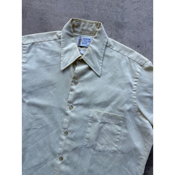VTG 1970s Arrow Brand Dagger Collar Button Down Beige/Off-White Shirt Size Large - Picture 4 of 8